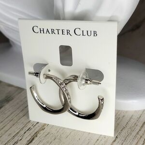 Charter Club Siver Crystal encrusted Hoop Earrings NWT!